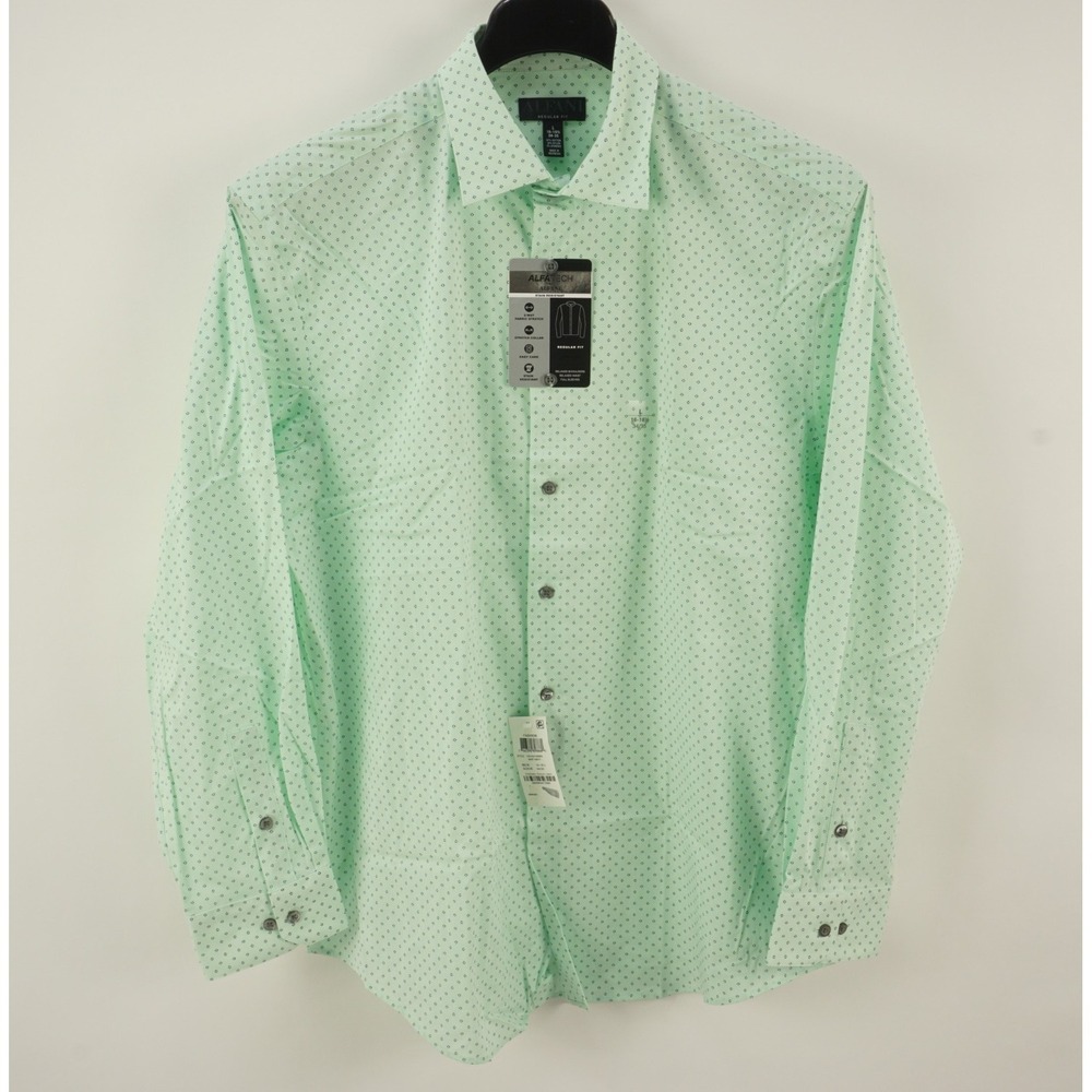 New Alfani AlfaTech Performance Easy Care Mens Large Green Geometric Dress Shirt